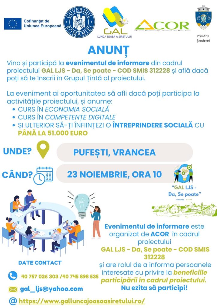 Anunt intalnire de informare la Pufești!
