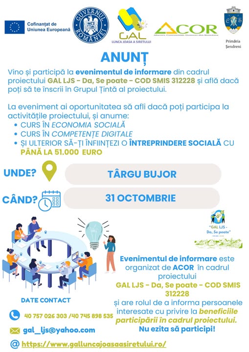 Anunt eveniment de informare la Targu Bujor!