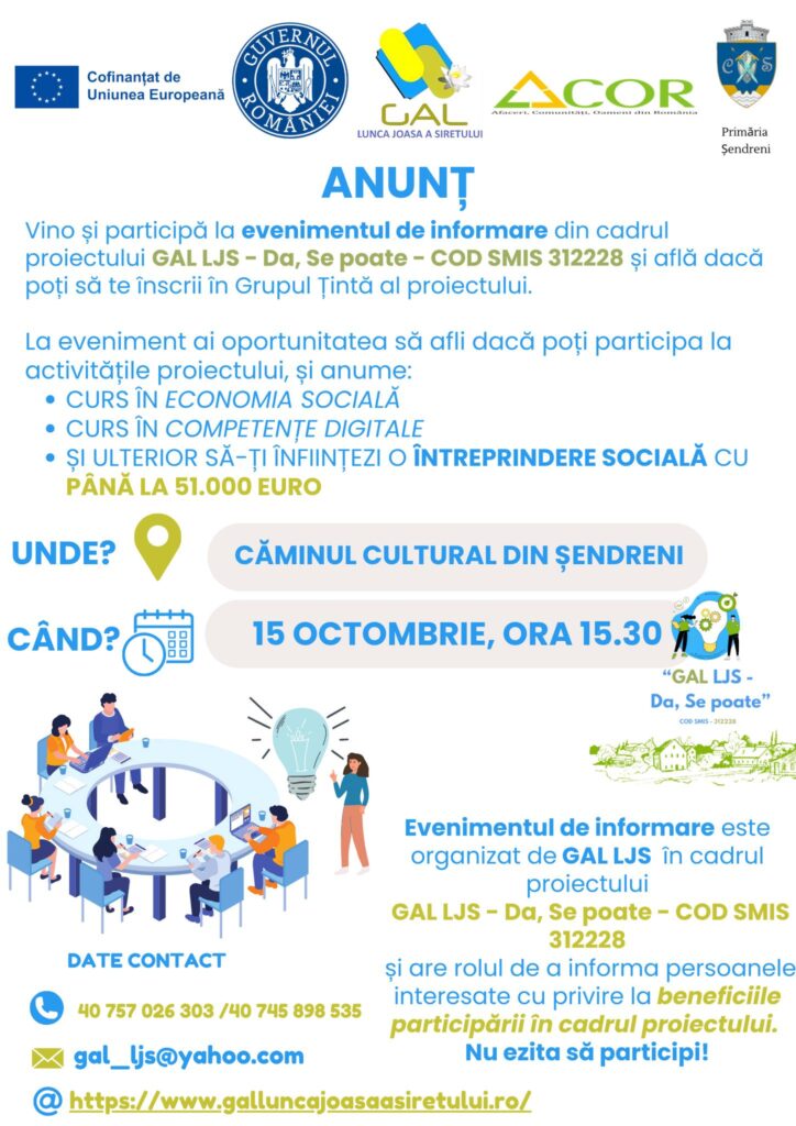 Anunt eveniment de informare la Șendreni!