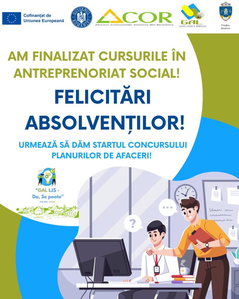 Am finalizat cursurile de antreprenor in economia sociala!