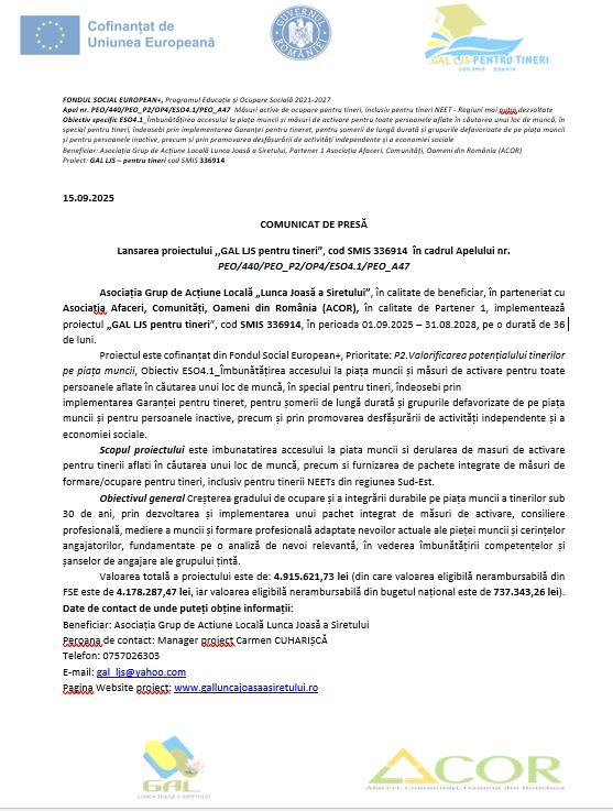 Comunicat de presa - Lansarea proiectului 
